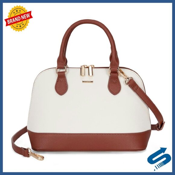 Handbags - Small Vegan Leather Crossbody Satchel with Double Zip Top Handle